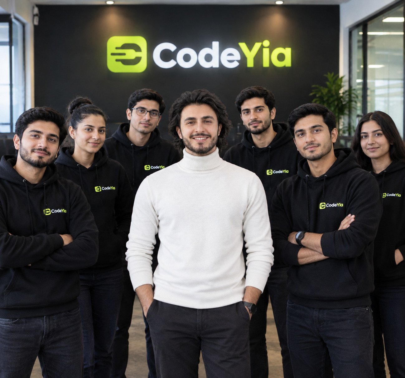 CodeYia team working together in a digital studio